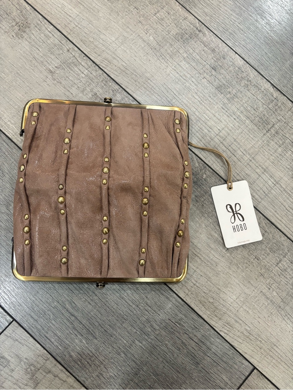 HOBO Lauren Pleated Hazel Color Leather Studded Clutch Wallet - Picture 3 of 7